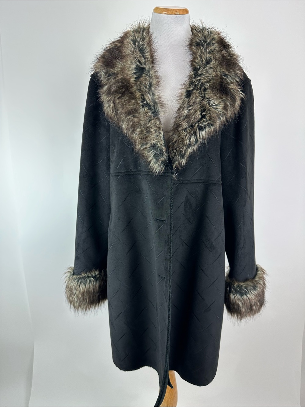 Utex Design Faux Suede Shearling Jacket Faux Fur Trim Size 2X - Picture 1 of 14